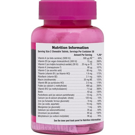 NaturesPlus Power Teen for Her Chewable Wild Berry High Potency Multivitamin 60 Tablets