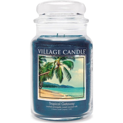 Village Candle Tropical Getaway Large Apothecary Jar Scented Candle 21.25 oz Blue