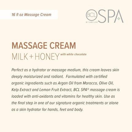 Bio Creative Lab Spa Massage Cream Milk Honey and White Chocolate 16 Ounce
