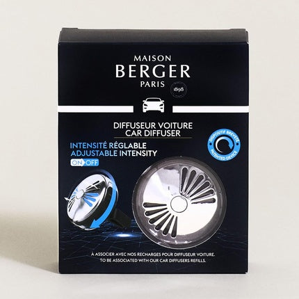 MAISON BERGER Adjustable Refillable Car Air Freshener Vent Clip Diffuser Set 1.75" Diameter x 1.25" Depth Made in France On/Off Flash Gun Metal