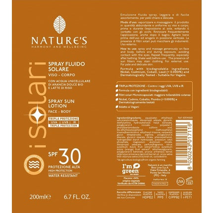 Bios Line Nature's I Solari Sun Fluid Spray for Face and Body SPF30 200ml