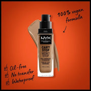 NYX Professional Makeup Can't Stop Won't Stop Full Coverage Foundation Vegan Formula Matte Finish Caramel 15
