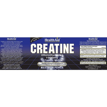 HealthAid Creatine Monohydrate 1000mg 60 Tablets