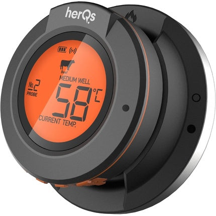HerQs Dome Grill Thermometer Bluetooth Meat Thermometer with 2 Probes Digital Thermometer with App and Temperature Alarm for Oven Grill Pan Hot Air Fryer