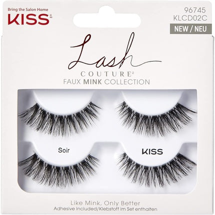 KISS Lash Couture Faux Mink Collection 2 Pairs of False Lashes Soir Ultrafine Tapered Synthetic Fake Lashes with Lash Glue
