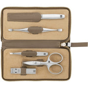 ZWILLING TWINOX 5-Piece Premium Manicure Set in Cowhide Leather with Zipper Taupe