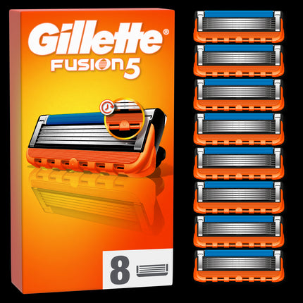 Gillette Fusion 5 Replacement Heads with 5 Blades and Lubricating Strip - Pack of 8