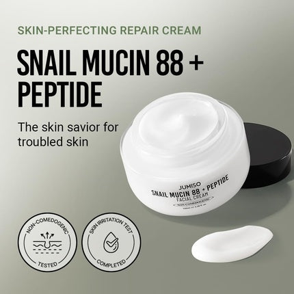 JUMISO Snail Mucin 88 + Peptide Cream 100ml for Sensitive Skin - Calming Acne and Strengthening Skin Barrier
