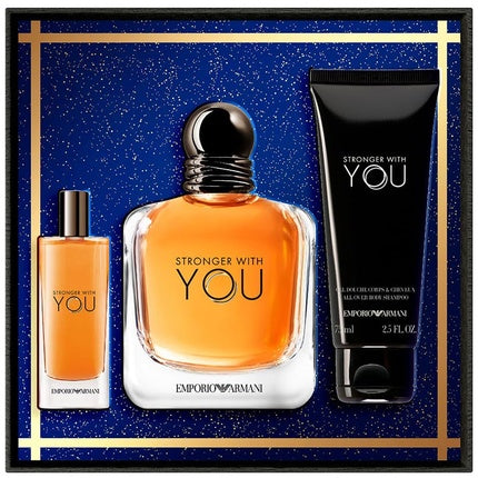 Emporio Armani Stronger With You 3-Piece Gift Set for Men - Eau de Toilette Spray 3.4 Fl Oz, 0.5 Fl Oz, Shower Gel 2.5 Fl Oz