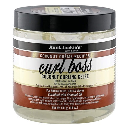 Aunt Jackie's Coconut Crème Recipes Curl Boss Coconut Curling Hair Gel for Natural Curls, Coils and Waves 18 oz