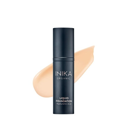 INIKA Organic Full Coverage Liquid Foundation Makeup with Hyaluronic Acid and Argan Oil Vegan for Skin Elasticity and Plumpness Natural Coverage Cream 30ml 2.29 Ounce