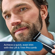 Philips Beard and Stubble Trimmer Hair Clipper for Men Series 5000 40 Length Settings Self-Sharpening Metal Blades UK 3-Pin Plug BT5502/13 S5000 Chrome