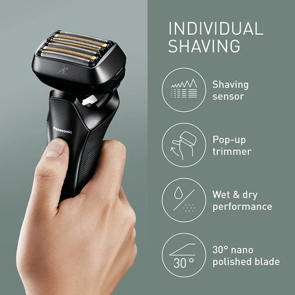 Panasonic Series 900+ Premium Wet/Dry Shaver ES-LS6A 6-Blade Head with Linear Motor Black Matte Black