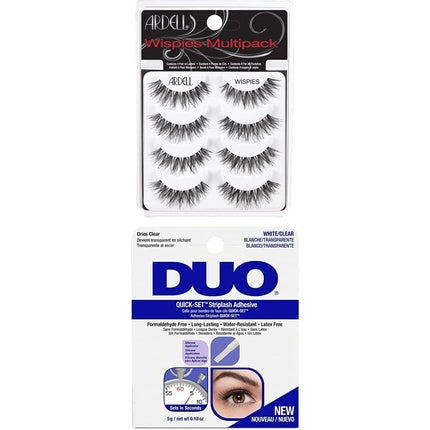 ARDELL False Eyelashes Wispies Black Medium Volume Medium Length Feathery Full Bold Voluminous Invisiband Eyelashes Vegan-Friendly Cruelty-Free + Ardell Duo Quick-Set Clear 5g