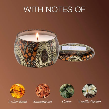 Voluspa Baltic Amber Candle Mini Tin 4 Oz 25 Hour Burn Time Coconut Wax