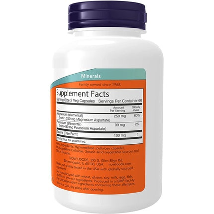 Now Foods Magnesium & Potassium Aspartate 120 Capsules