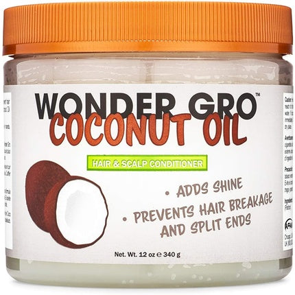 Wonder Gro Coconut Oil Hair Grease Styling Conditioner 12 fl oz - Adds Shine and Prevents Breakage and Split Ends