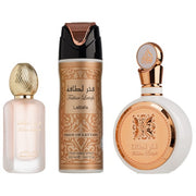 Lattafa Fakhar Woman Gift Set - Eau De Parfum 100ml, Hair Mist 50ml, Deo Spray 200ml