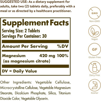 Solgar Magnesium Citrate Tablets 60 Count