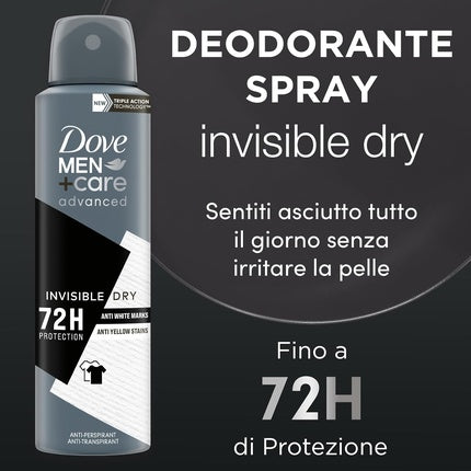 Dove Men + Care Invisible Dry Spray Advanced Care Deodorant for Men with 1/4 Moisturizing Cream Moisturizing and Stain-Repellent Formula Protection for up to 72 Hours 150ml Cedarwood