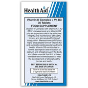 HealthAid Vitamin K Complex Plus VIT D3 New Menaquinone MK7 30 Tablets