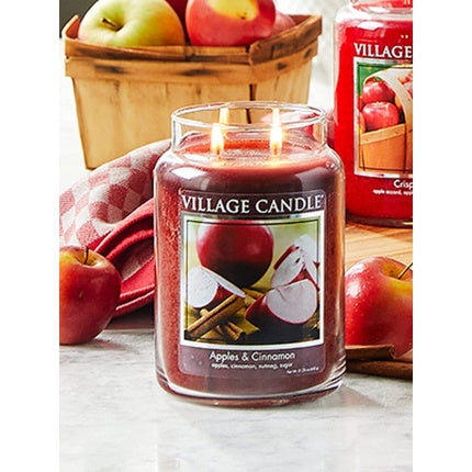 Village Candle 106326352 Apples And Cinnamon Large Scented Jar Candle, 737g, Red