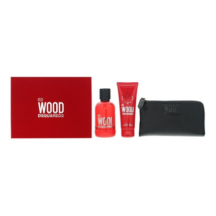 Dsquared2 Red Wood Gift Set Eau De Toilette 100ml Shower Gel 100ml Wallet For Women