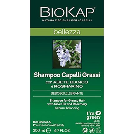 BIOKAP BELLEZZA Shampoo for Oily Hair 200ml - Plant-based Ingredients - Silver Fir - Organic Rosemary - Icelandic Moss - Menthol - VEGAN