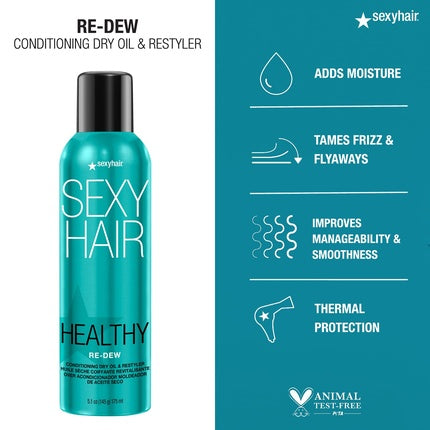 SexyHair Healthy Re-Dew Conditioning Dry Oil and Restyler 5.1 Oz - Moisture Smoothness Manageability and Shine - Tames Frizz - All Hair Types