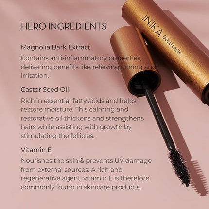 INIKA Organic Bold Lash Mascara Vegan and Non-Toxic Amplifies Lashes for Volume and Length with Conditioning Botanical Ingredients and Pure Mineral Pigments Cruelty-Free 13ml