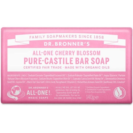 Dr Bronner's Cherry Blossom Pure-Castile Bar Soap with Organic Ingredients and Essential Oils 140g
