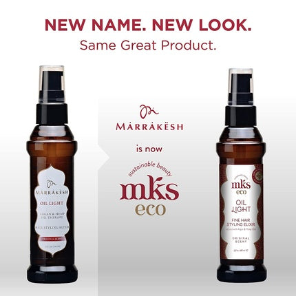 MKS eco Oil Light Original Hair Styling Elixir 2 fl oz - Moroccan Argan Oil, Hemp Seed Oil - Ideal for Fine Hair - Vegan & Cruelty Free