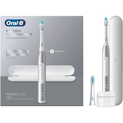 Oral-B Pulsonic Slim Luxe 4500 Electric Sonic Toothbrush with 3 Cleaning Modes and Travel Case Platinum
