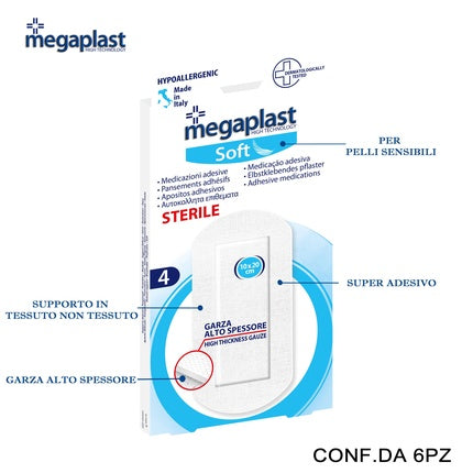 Megaplast Soft 4 Plasters 10x20cm Non-Woven/White Sterile Pack Of 4 6 Pieces