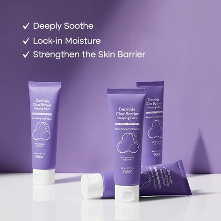 PURITO Dermide Cica Barrier Sleeping Pack 2.7 fl.oz / 80ml Ceramide and Centella Night Cream for Sensitive Skin
