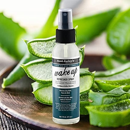 Aunt Jackie's Aloe & Mint Recipes Wake Up Refresher Spray for Dry Hair, Face and Skin 4 Oz
