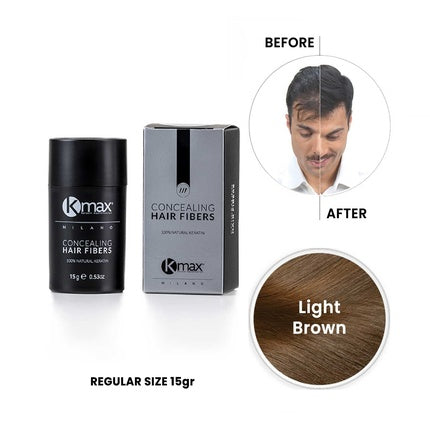 Kmax Concealing Hair Fibers Keratin Hair Powder for Hair Thickening Effect Hair Fibers for Covering Hair Loss Regular Size 15g Light Brown