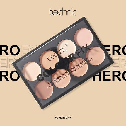 Technic Colour Fix Cream Foundation Contour Makeup Palette with 8 Shades - Conceal, Shape, and Define