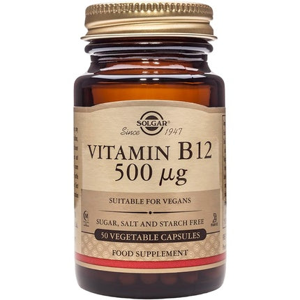 Solgar Vitamin B12 500µg Vegetable Capsules - Easy to Take Form - Support for Nervous System, Heart, and Mind - Vegan