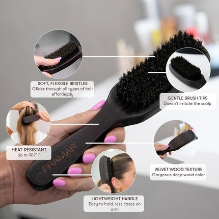 Framar Slick Back Hair Brush for Women - Boar Bristle