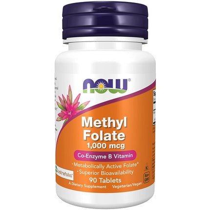NOW Methyl Folate 1000mcg Metabolically Active Folate Co-Enzyme B Vitamin 90 Tablets