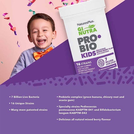 NaturesPlus GI NUTRA Pro Bio Kids Probiotic with Prebiotic Fiber Complex 30 Chewable Tablets