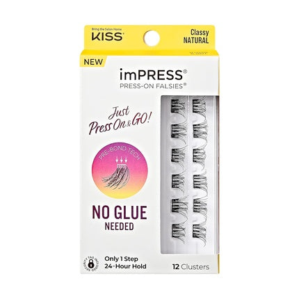 KISS imPRESS False Eyelashes Lash Clusters Classy Natural 10mm-12mm Contact Lens Friendly Easy to Apply Reusable Strip Lashes