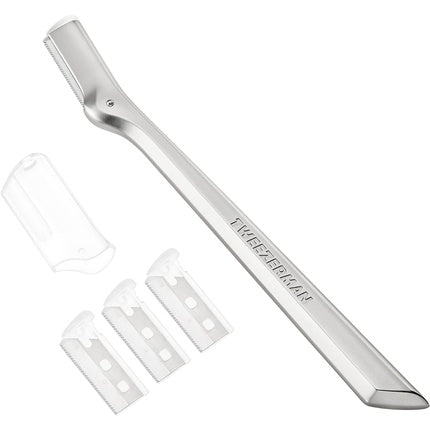 Tweezerman Eyebrow Razor Stainless Steel with 3 Replacement Blades and Safety Cap