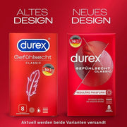 Durex Feel Real Classic Condoms - Thin Condoms with Anatomical Easy-On Shape and Silicone Lubricant - Pack of 8